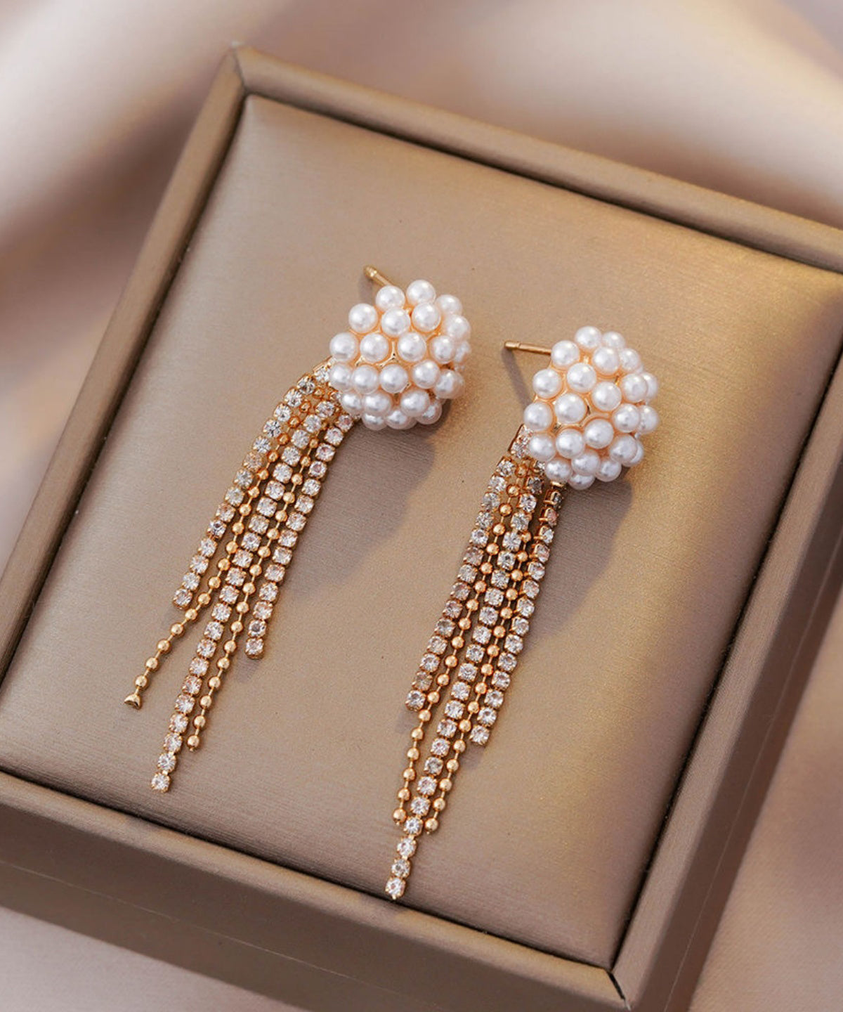 時尚金銀銀鍍珍珠流蘇垂墜耳環