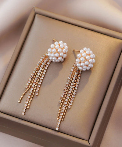 時尚金銀銀鍍珍珠流蘇垂墜耳環