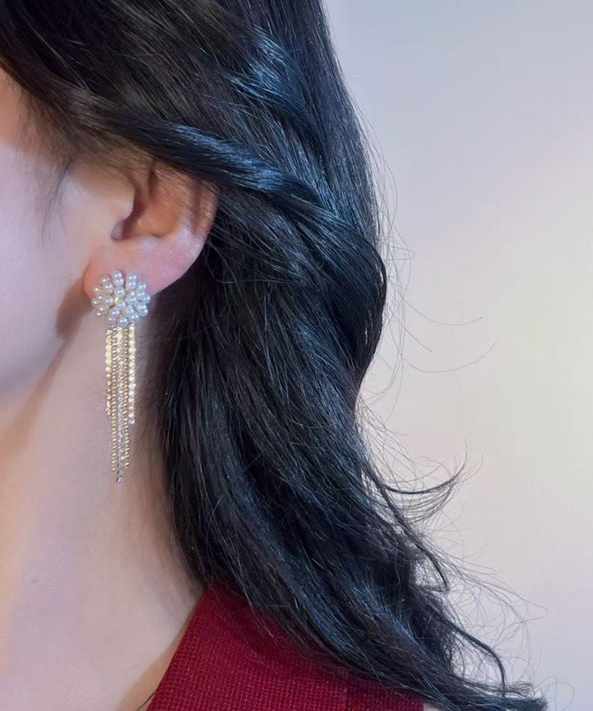 時尚金銀銀鍍珍珠流蘇垂墜耳環