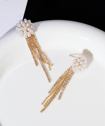 時尚金銀銀鍍珍珠流蘇垂墜耳環