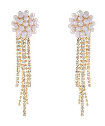 時尚金銀銀鍍珍珠流蘇垂墜耳環