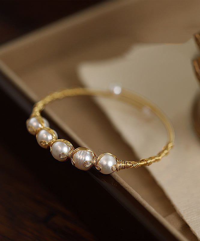 時尚金色925純銀鍍金珍珠手環