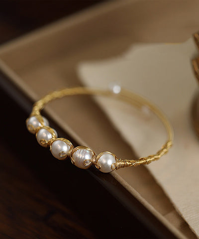 時尚金色925純銀鍍金珍珠手環