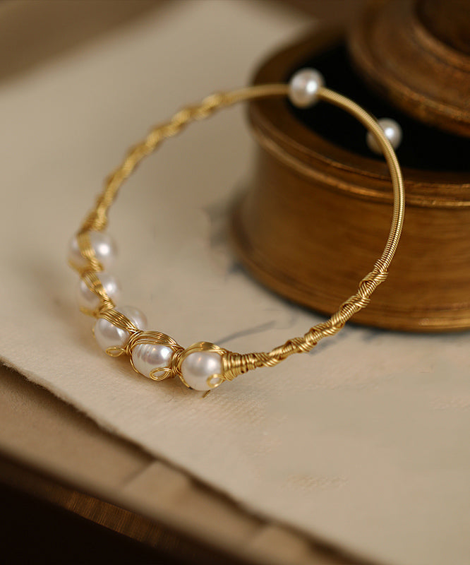 時尚金色925純銀鍍金珍珠手環