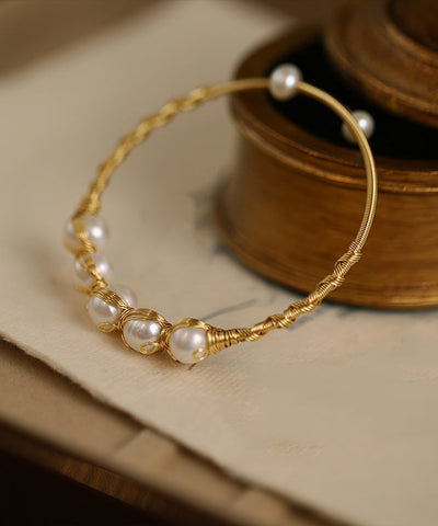 時尚金色925純銀鍍金珍珠手環