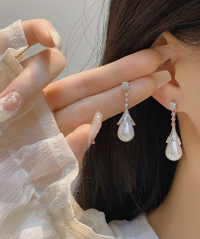 時尚絲綢銅鋯水滴耳環