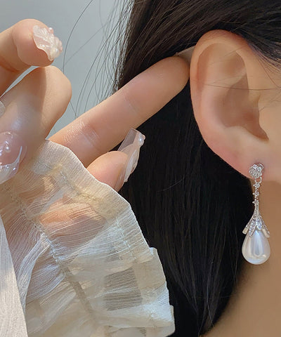 時尚絲綢銅鋯水滴耳環