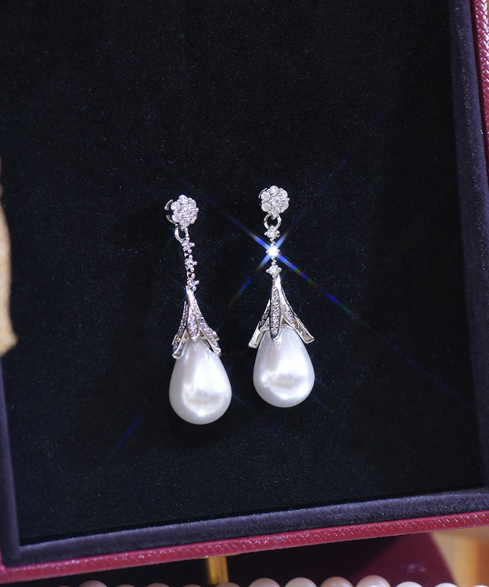 時尚絲綢銅鋯水滴耳環