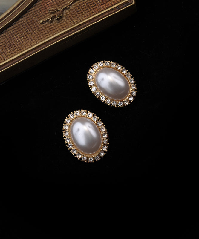 女性白色925純銀鍍金鋯石珍珠耳釘