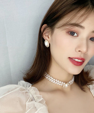 女性白色925純銀鍍金鋯石珍珠耳釘