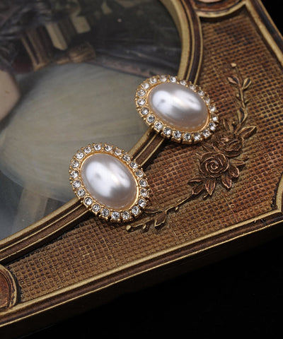 女性白色925純銀鍍金鋯石珍珠耳釘