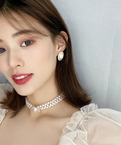 女性白色925純銀鍍金鋯石珍珠耳釘